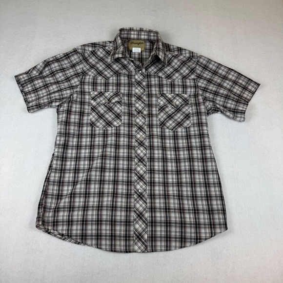 Wrangler Other - Wrangler Western Fashion Mens Brown Plaid Pearl Snap Short Sleeve Shirt L